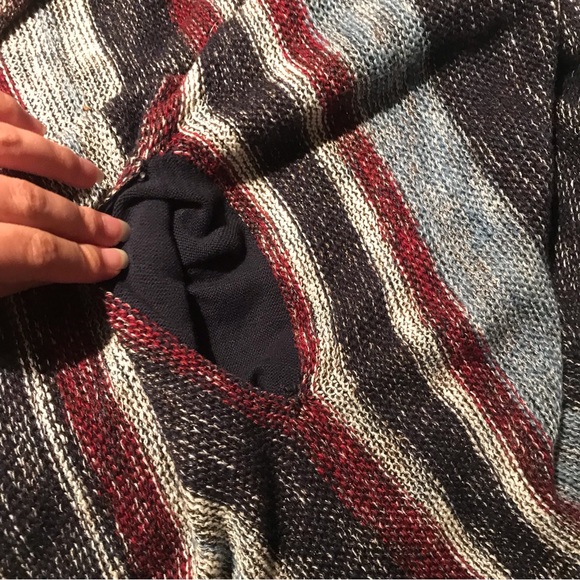 Free People Big Trail Poncho Cardigan Sweater Linen Blend Blue/Red/Gray XS - Picture 10 of 14
